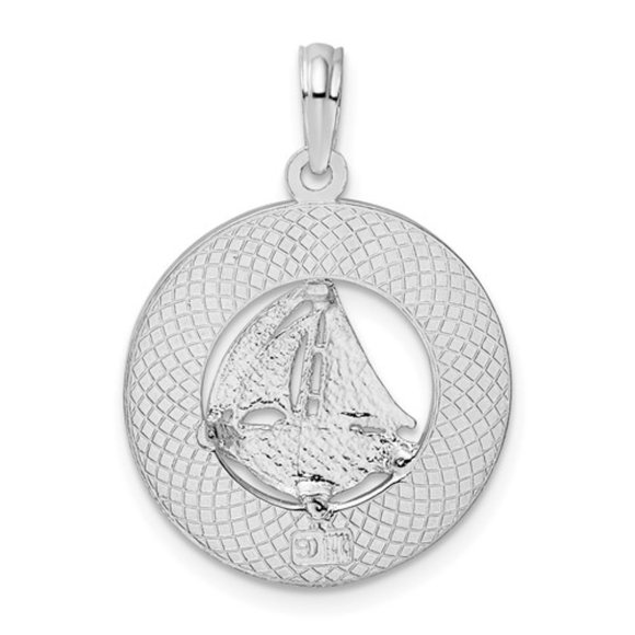 Sterling Silver Textured Turks & Caicos w Sailboat Pendant Travel Keepsake Charm - Picture 3 of 5